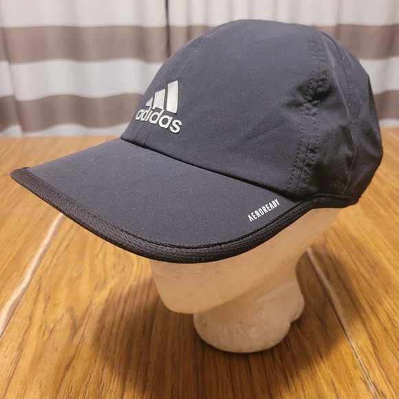 Adidas Hat Cap Strap Back Black White Logo Aeroready Lightweight Athletic Mens - Picture 3 of 12